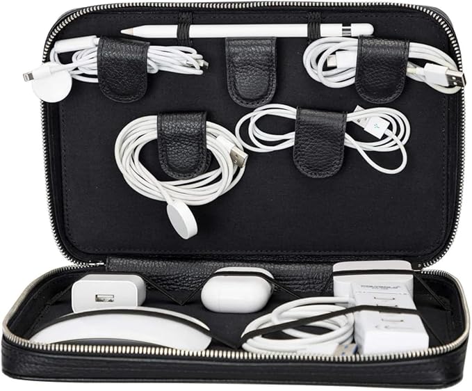 Medicine Handmade Leather Cable Organizer Bag – Full-Grain Leather Travel Tech by TORONATA