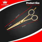 Professional Barber Shears 6” – High Carbon Stainless Steel Hair Cutting Scissors with Razor Sharp Edge for Salon & Home Use by S.H.E.R.R.Y (Gold, 6 inches)