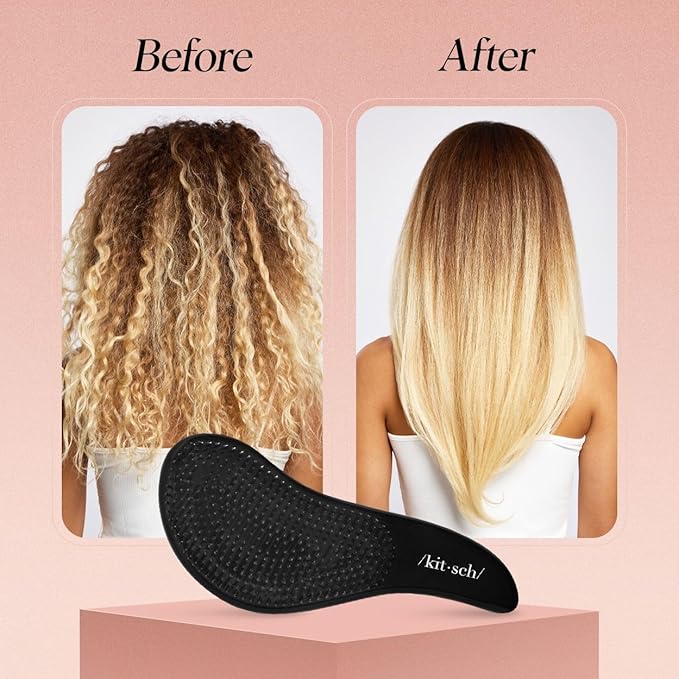 Kitsch Detangler Brush – Gentle Curly Hair Brush with Flexible Bristles for All Hair Types - Wet or Dry | Detangling Hair Brushes for Women & Men, Hairbrush for Adults & Kids - Black
