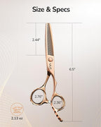 ULG Professional V-Tooth Hair Thinning Scissors Luxury 18K Rose Gold Coated 6.5" Barber Scissors 440C Japanese Stainless Steel Hand-Honed Convex Blades Offset Handles Tension Adjustable, Right-Handed