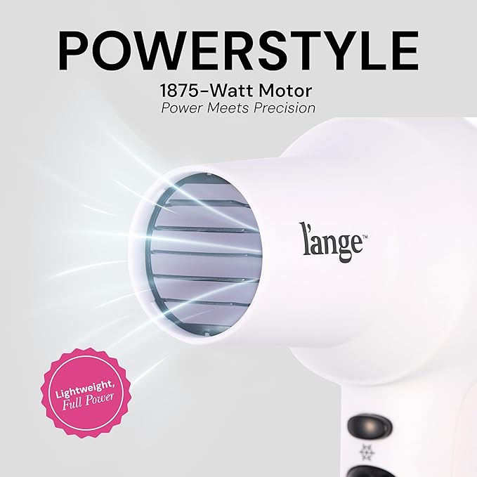 L'ANGE HAIR PowerStyle Turbo Ionic Hair Dryer | 1875 Watt Professional Blow Dryer with Diffuser & Concentrator | Multiple Heat & Speed Settings for Fast Drying | Salon-Grade Styling Tools, White