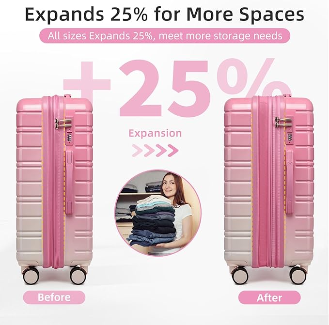 LARVENDER Luggage Sets 5 Piece Hardside Expandable Suitcase - Image 3