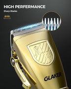 GLAKER Hair Clippers for Men,Professional Mens Hair Clippers Cordless Clippers for Hair Cutting,Precision Trimmer Kit Zero Gap Trimmer with LED Display 15 Guide Combs (Gold)