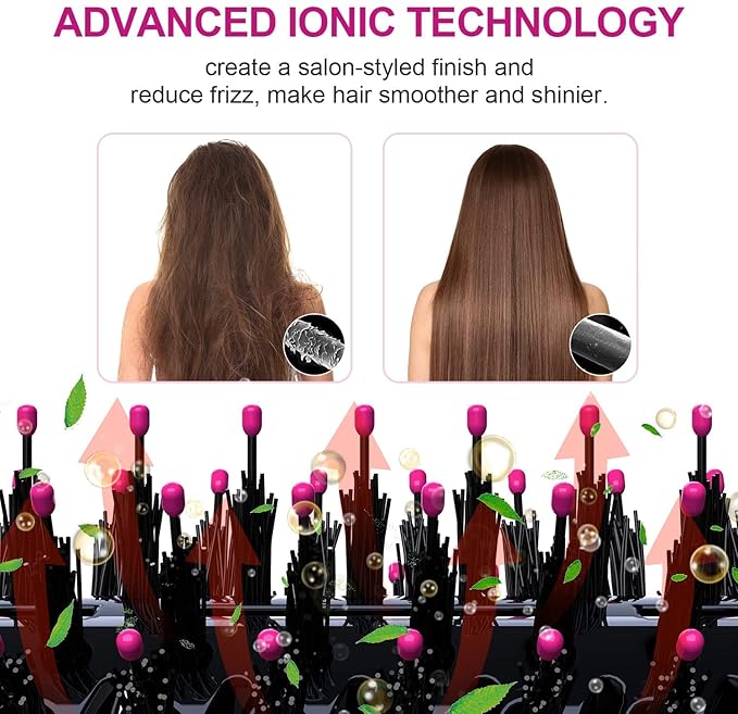 Hair Dryer Brush, 4 in 1 One Step Hair Dryer and Styler Volumizer, Professional Hot Air Brush with Negative Ion Anti-frizz Blowout for Drying, Straightening, Salon, Black Pink