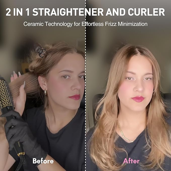 Thermal Brush 1.5", Hair Curling Brush, 30s Fast Heated Round Brushes for Blowout Look, Negative Ion Tech, 2 Temp Settings, Less Damage, Universal Voltage for Travel, Easy to Use for Women, Gold