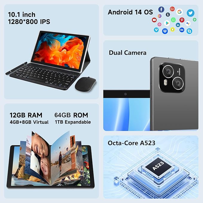 Tablet, Android 14 Tablet with 12GB RAM 128GB ROM, Octa-Core Processor Tablets - Image 2