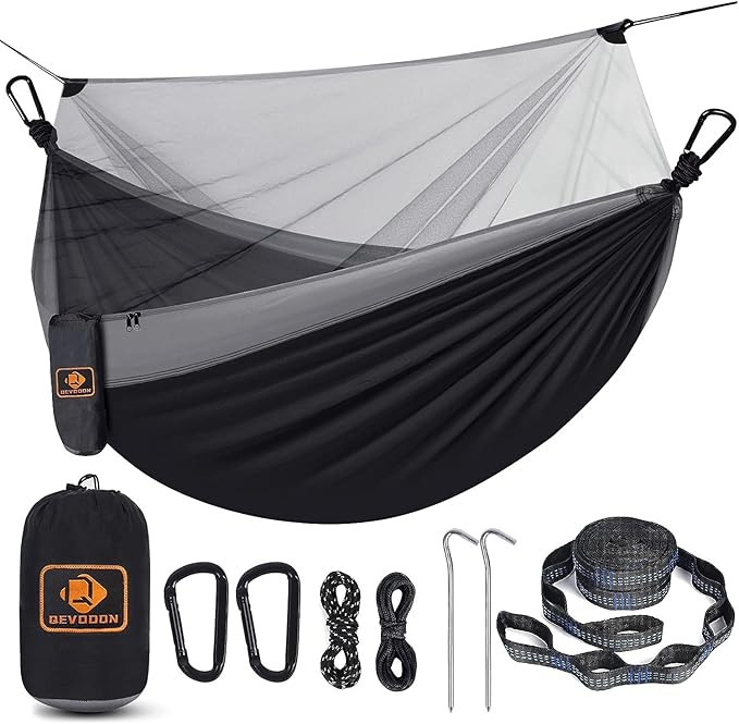 Camping Hammock with Net, Portable Lightweight Double Hammocks with Tree Straps by QEVOOON