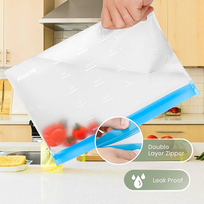 IDEATECH Reusable Bags Dishwasher Safe, BPA Free Reusable Freezer Bags Stand Up - Image 5