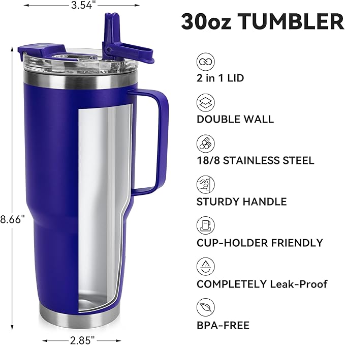30oz Tumbler with Handle, Insulated Leak Proof Coffee Travel Mug with Straw Lid - Image 2