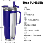 30oz Tumbler with Handle, Insulated Leak Proof Coffee Travel Mug with Straw Lid - Image 2