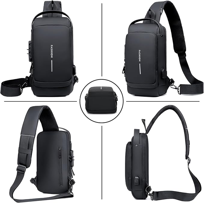 Sling Bag for Men Anti-theft USB Crossbody Shoulder Backpack Purse Waterproof - Image 3