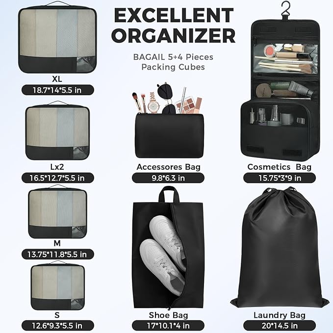 BAGAIL 9 Set Packing Cubes Luggage Packing Organizers - Image 4