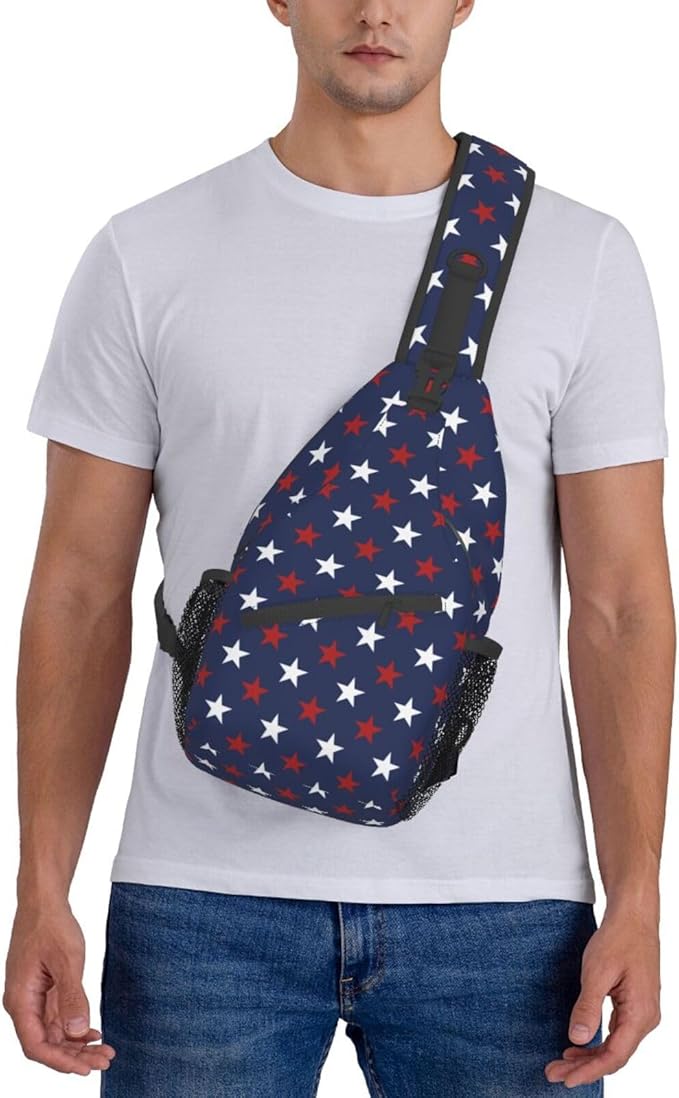 SUPLUCHOM Sling Bag American Flag Red White Star Hiking Daypack Crossbody - Image 6
