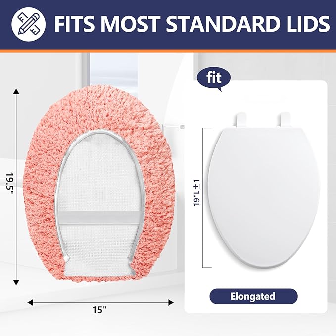 Microfiber Elongated Toilet Seat Cover 19.5"x 15" Machine Washable Solid Toilet - Image 2