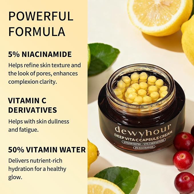 dewyhour Deep Vitamin C Golden Capsule Face Cream, Lightweight Face Moisturizer, Smoothing & Firming, Brightening Glow, Improves Appearance of Uneven Tone, Korean Skincare, For Dry Skin