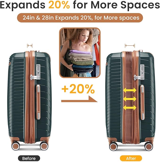 Campfun Luggage Sets 4 Piece, Expandable Carry On Luggage Set Hardshell PP - Image 3