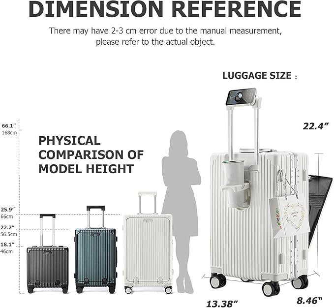feilario 20in Aluminium Frame PC Hard Shell Spinner Wheels Luggage, Built-In - Image 3