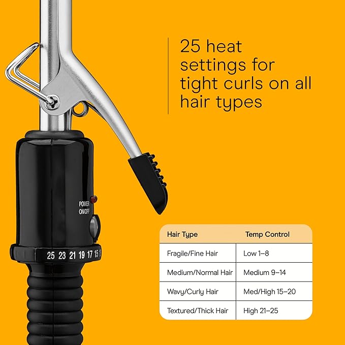Conair Instant Heat ½ Inch Curling Iron, ½-Inch Barrel Hair Curler Produces Tight Curls, 25 Heat Settings, Dual Voltage, For Use on All Hair Lengths, Black