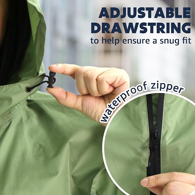 ANYOO Waterproof Rain Poncho Lightweight Reusable Hiking Hooded Coat Jacket - Image 5