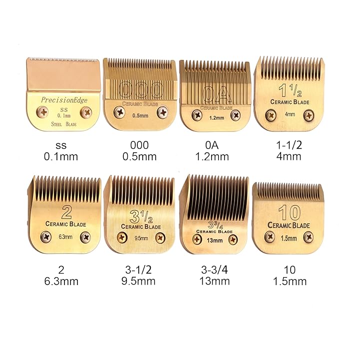 Professional Detachable Replacement Ceramic Blades Set,Cut Length,Compatible with Andis AGC,BDC,BGC,MBG Series/Oster Classic 76/Star-Teq/Power-Teq/A5 Clipper (0.5mm-9.5mm 5 PACK) Golden