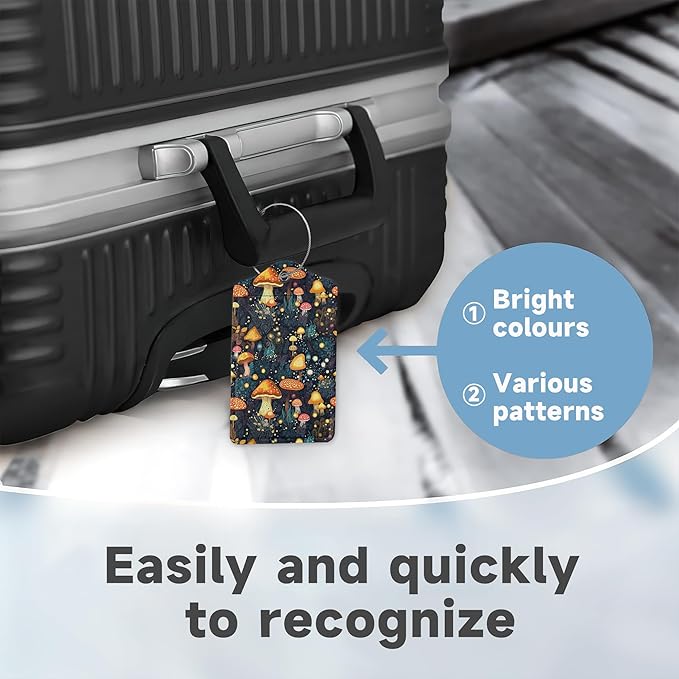 Retro Mushrooms Luggage Tags, 2 Pack Travel Cruise Tags - Image 4