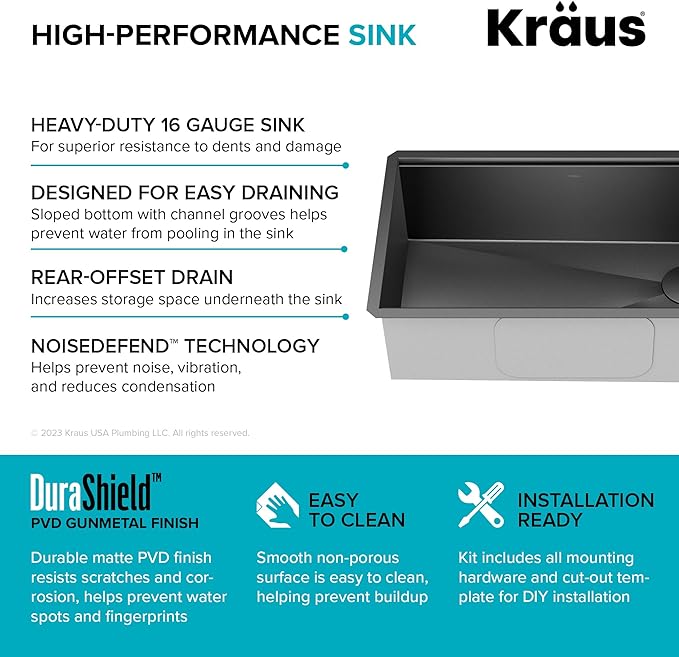 KRAUS Kore Workstation 32-inch Undermount 16 Gauge Black Stainless Steel Single - Image 5
