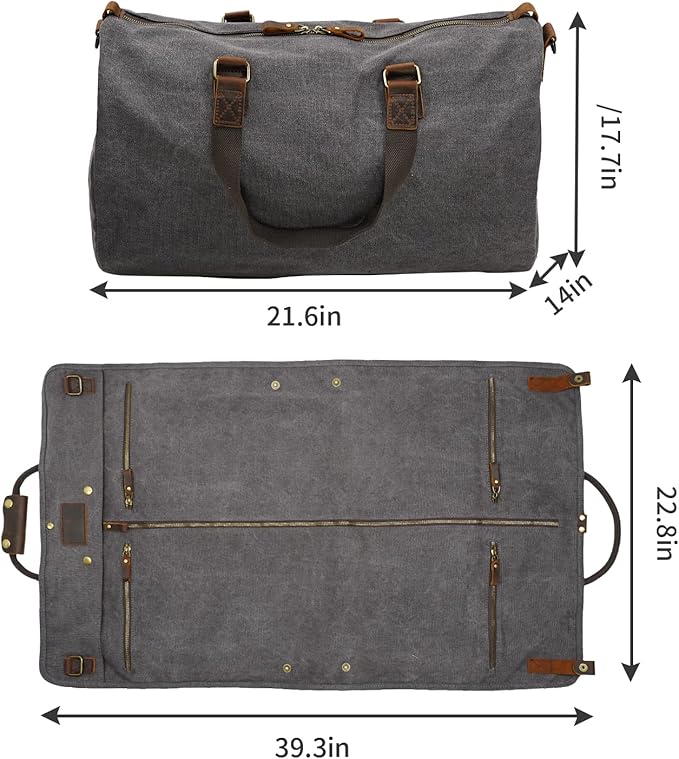 2 in 1 Canvas Leather Suit Luggage Garment Bag - Image 2