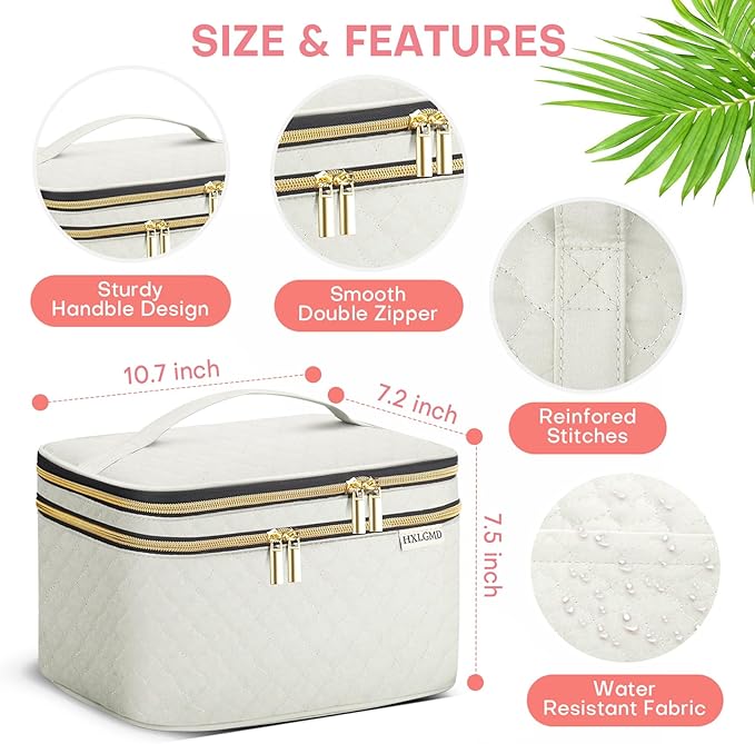 Large Makeup Bag with Mirror Double Layer Travel Make Up Organizer Case - Image 5