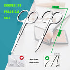 Facial Hair Small Grooming Scissors For Men Women - Eyebrow, Nose Hair, Mustache, Beard, Eyelashes, Ear Trimming Kit - Curved and Rounded Safety Tip Clippers For Hair Cutting - 2PCS Silver