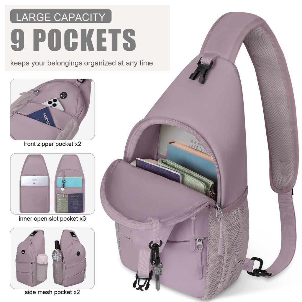 Crossbody Bags for Women Men Trendy Sling Bag Backpack Chest Bag (Large / Light Purple)