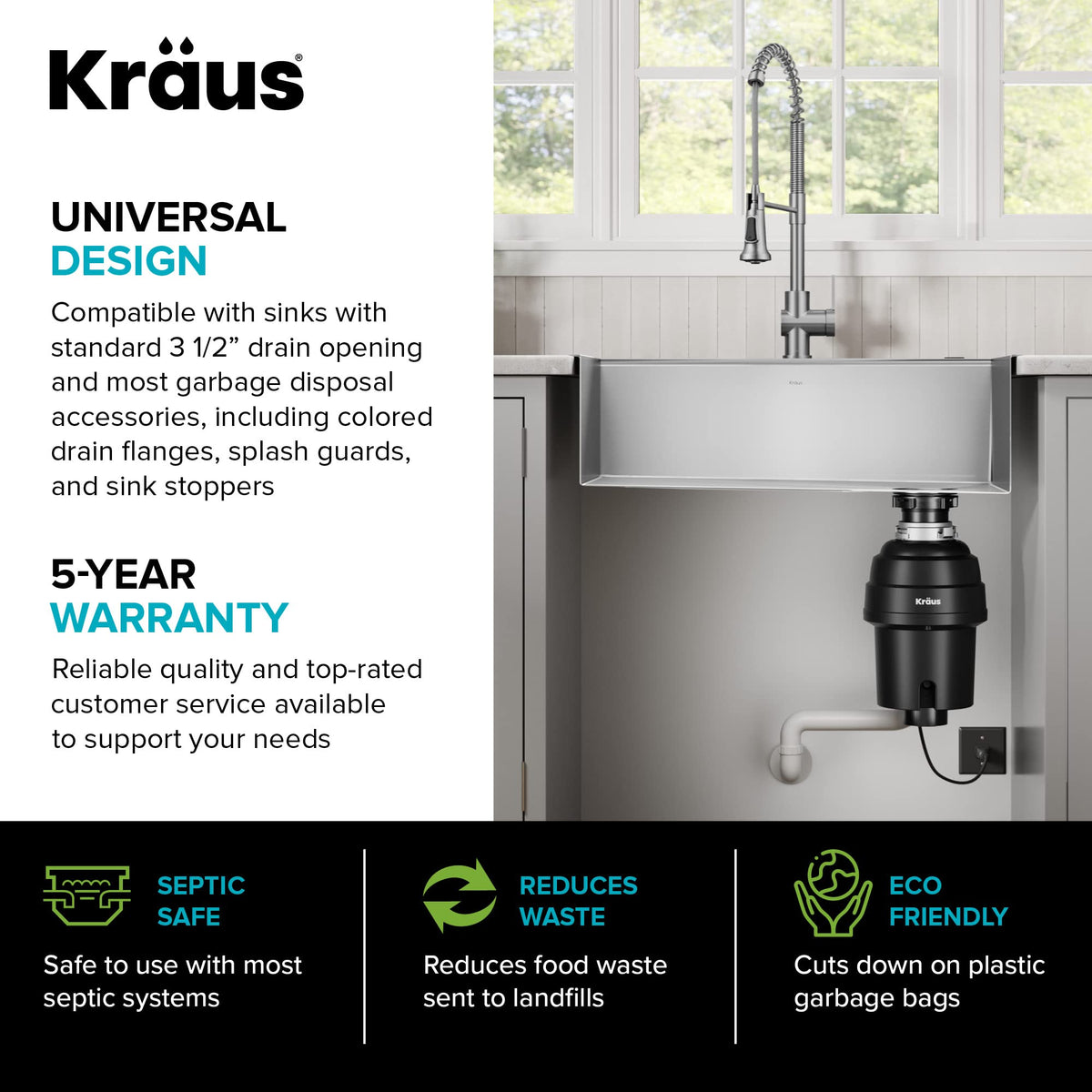 KGUW1-33WH-100-100, Bellucci Workstation 32 in. Undermount Granite Composite Single Bowl Kitchen Sink in White with WasteGuard 1 HP Continuous Feed Garbage Disposal and Accessories (White / 32 Inch / Sink and Garbage Disposal 1 HP)