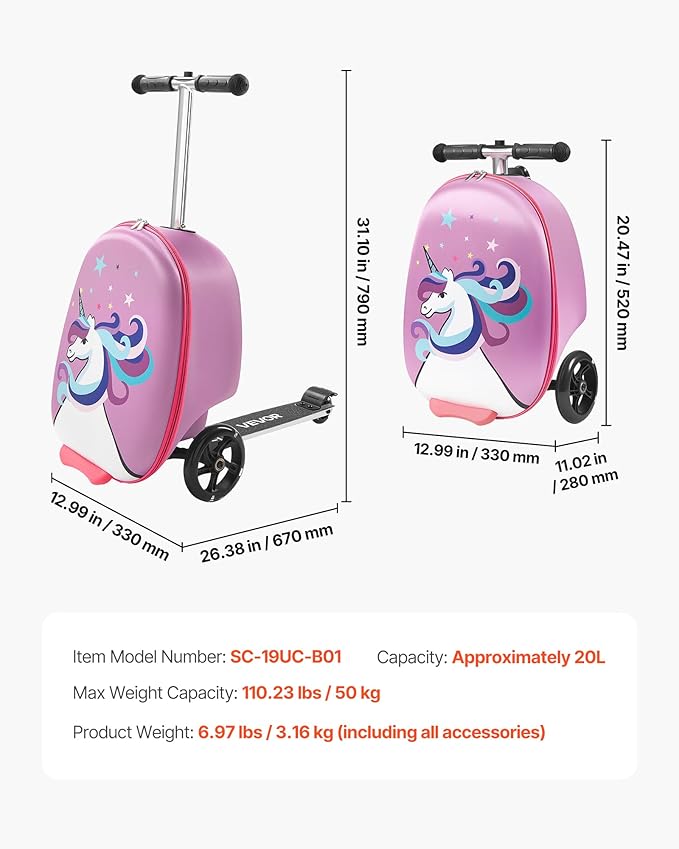 VEVOR Ride-on Luggage, 20 L Capacity, 20 Inches Kids Scooter Suitcase - Image 7