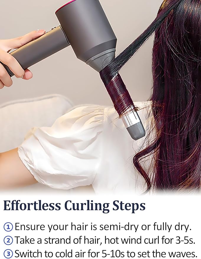Automatic Curling Wands Attachments with 2 Curlers for Dyson Supersonic Hair Dryer Airwrap, Long Hair Waver Styling Iron Tool Blow Dryer Accessories for Women