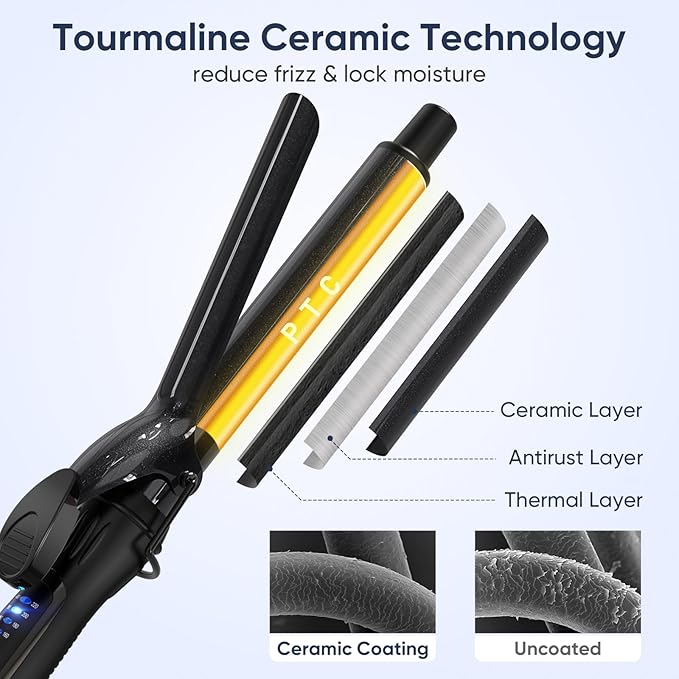 1.25 Inch Curling Iron, 5 Temperature Settings, Professional Spring Hair Iron for All Hair Types, Max 430℉ with Heat Resistant Mat (1 1/4 Inch Black)