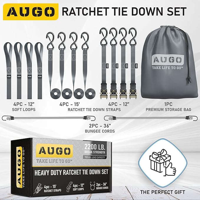 AUGO Ratchet Straps Heavy Duty 4 Pack -15 FT - 2200 LB Break Strength – - Cargo - Image 5