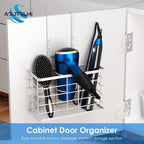 Hair Tool Organizer, Dryer Holder, 3 in 1 Blow Bathroom Organizer Wall Mounted/Cabinet Door for Flat Iron, Curling Straightener, Care & Styling Tools Storage Basket (White)