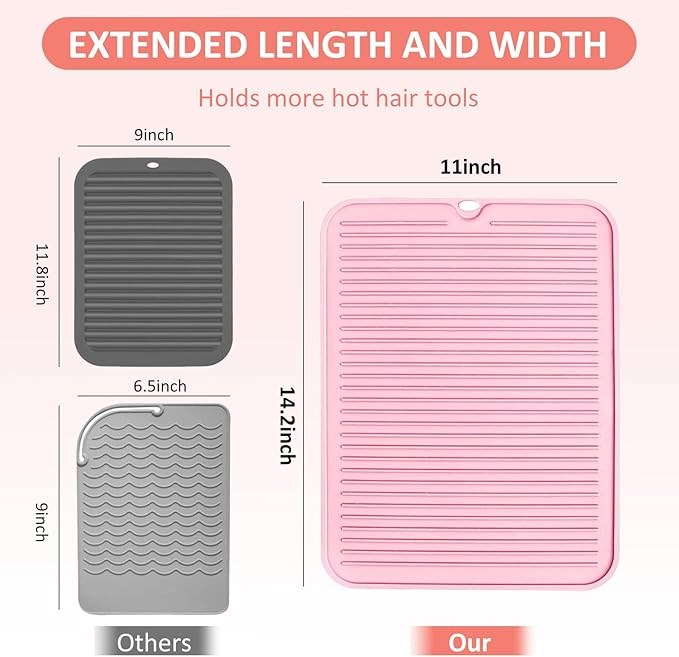 Quccefods Large Heat Resistant Silicone Mat for Hair Styling Tools - Curling Irons, Flat Irons, and Hair Straighteners
