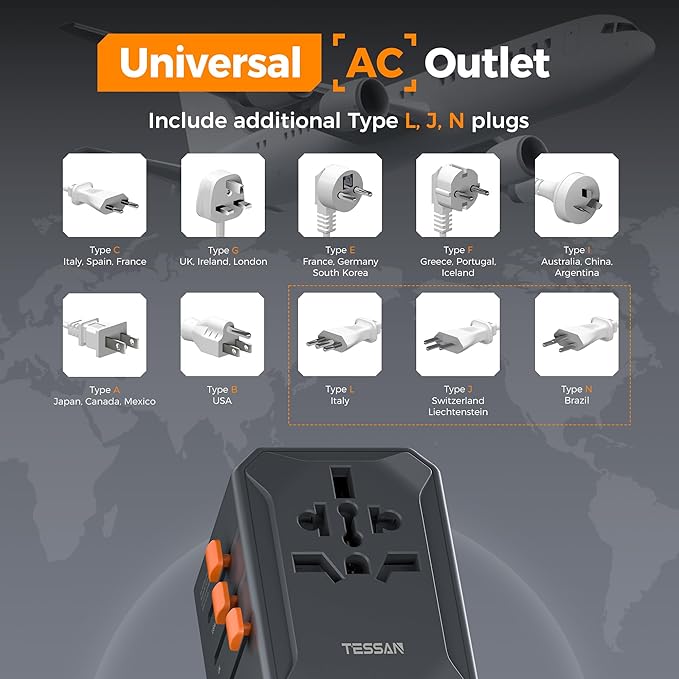 TESSAN Universal Travel Adapter, GaN 65W International Power Adapter - Image 5