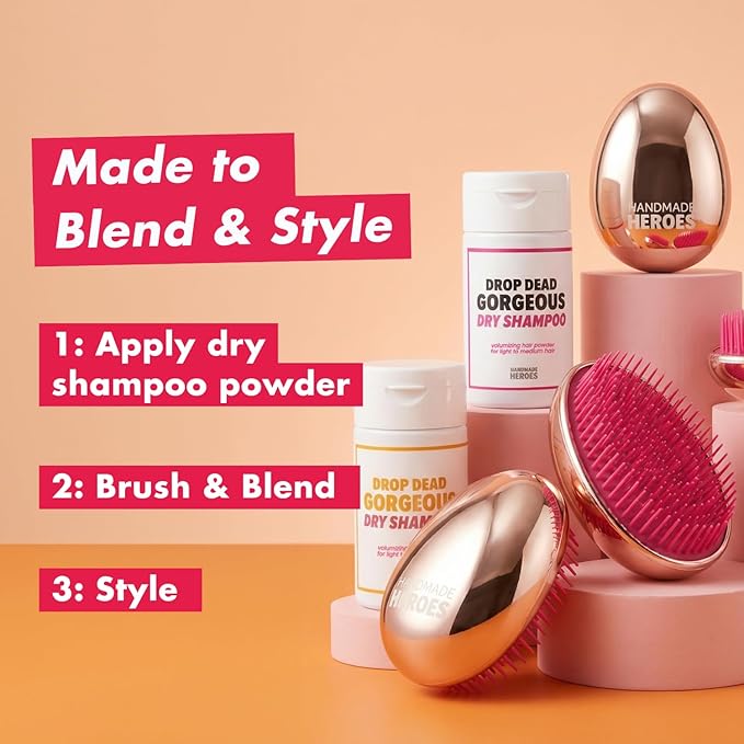 Drop Dead Gorgeous Rose Gold Hair Brush | For Wet & Dry Hair | All Hair Types | Detangler Palm Brush | Self-Care Travel Essential