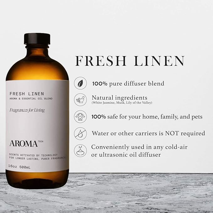 Aromatech Fresh Linen Aroma Essential Oil Blend: Hotel Inspired Aromatherapy with for Ultrasonic Diffusers & Nebulizers - 16.9 fl oz, 500 mL