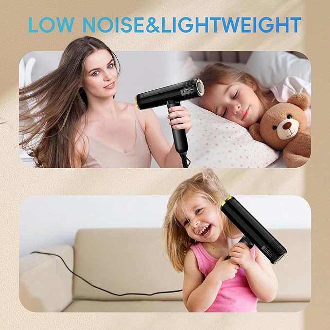 Nicebay Ionic Hair Dryer with diffuser for Curly Hair,1600W &110000RPM High-Speed Brushless Motor for Fast Drying,Professional Blow Dryer for Women,Low Noise,Lightweight,Lock Function,Travel HomeSalon