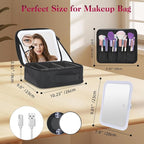Travel Makeup Bag With LED Mirror, Cosmetic Train Case with 3 Color Setting - Image 3