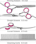5 in1 Dog Grooming Scissors Kit, Professional Dog Scissors for Grooming with Safety Round Tips, Titanium Coated Grooming Shears for Dogs Cat Pet At Home