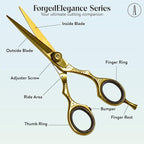 ANDUSTRIAL - Professional Hair Cutting Scissors/Shears For Men/Women/Home/Salon - Premium High Carbon Steel Quality - Smooth And Sharp - Double Notch - 5.5 Inch, Gold