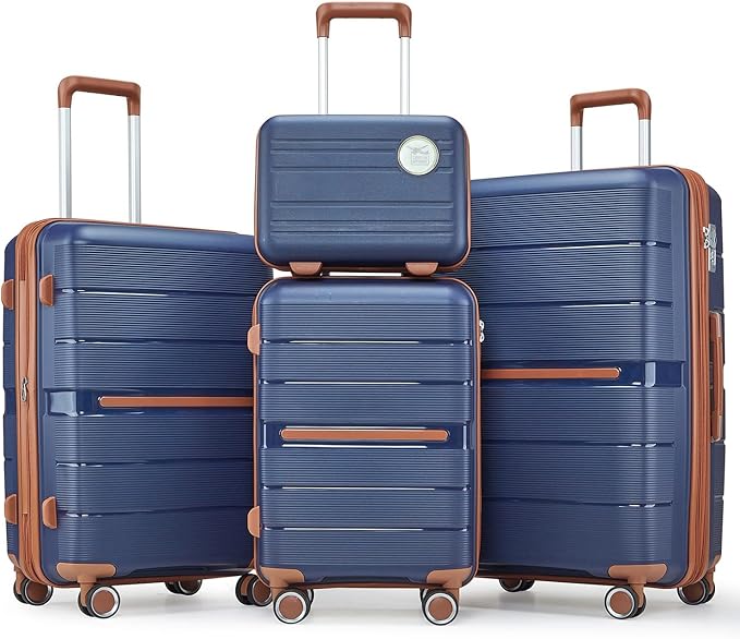 4-Piece Luggage Set with Double Spinner Wheels, Expandable Hardside Suitcases by Unknown