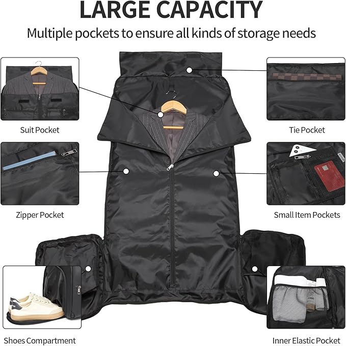 Carry On Garment Bag for Travel, Convertible Travel Garment Bag for Men Women - Image 3
