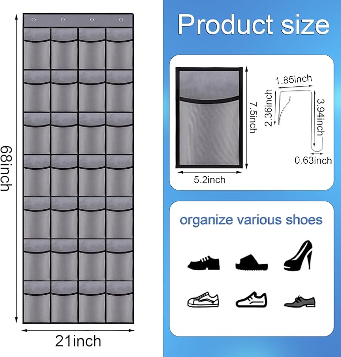 28 Mesh Pockets Hanging Shoe Organizer, Over the Door Shoe Organizer，Closet - Image 2