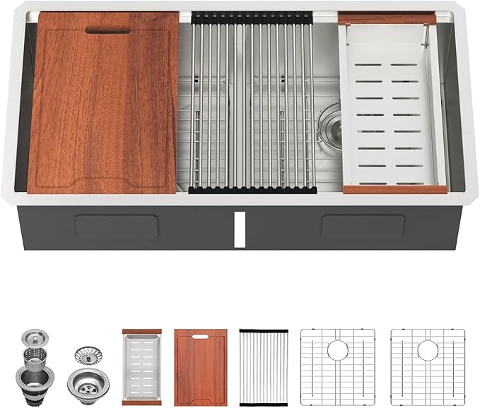 Lordear 36 Inch Undermount Kitchen Sink Double Bowl Stainless Steel Kitchen by LORDEAR