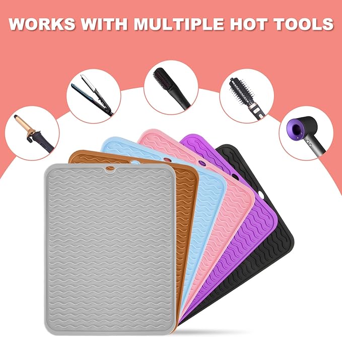 Oversize Silicone Heat Resistant Mat for Curling Irons, Hair Straighteners, Flat Irons and Hot Hair Styling Tools, Portable Wrap Pad Cover for Vanity, Travel, Salon(14.2" x 11.0")