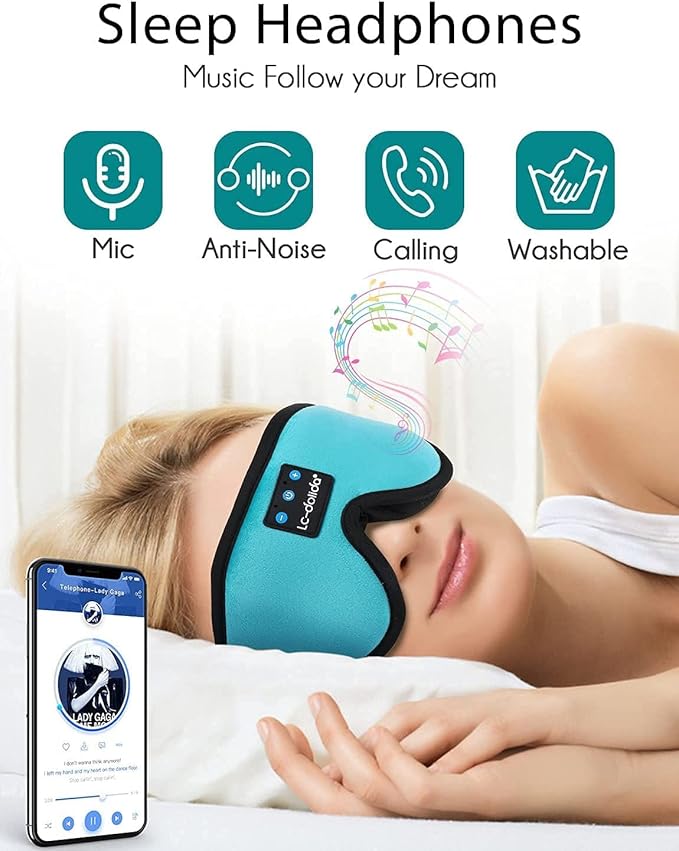 LC-dolida Sleep Headphones, Sleep Mask Bluetooth Wireless Music Eye Mask - Image 4
